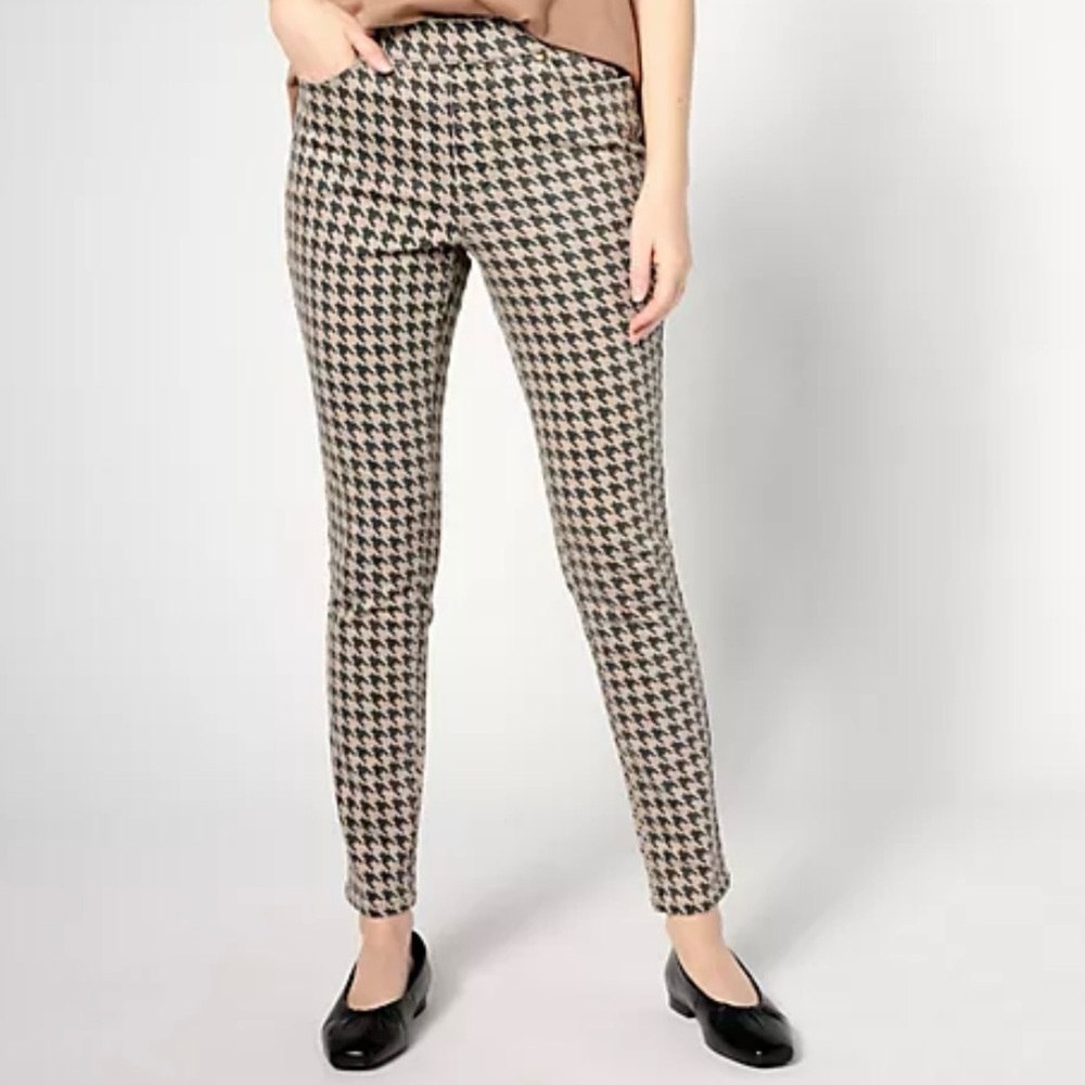 NWOT Isaac Mizrahi Live True Denim Houndstooth Jean Brown Pull-On Size US 18 WP